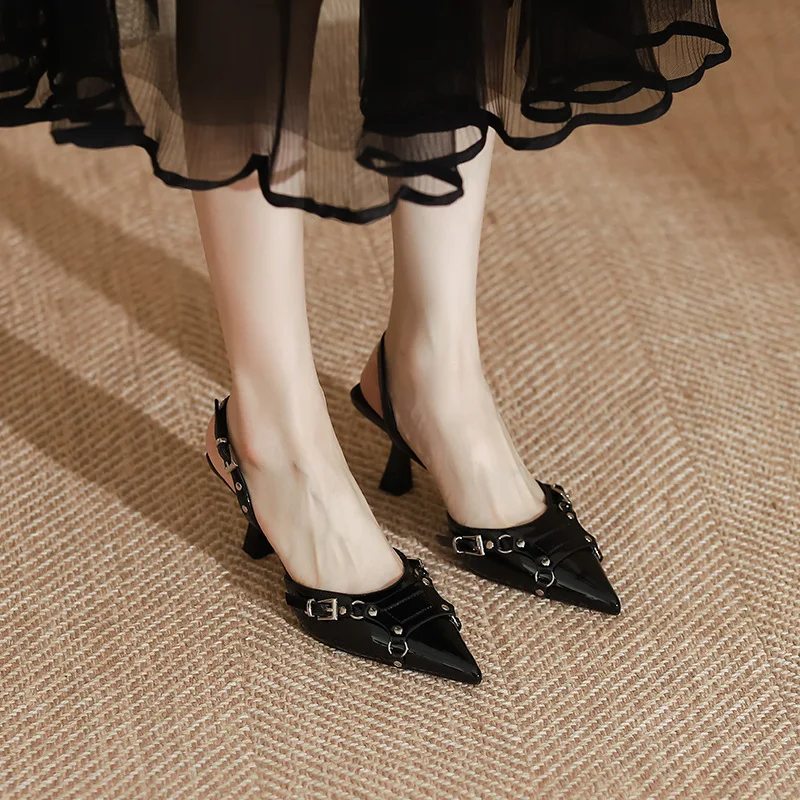 

Gorasion Summer 2025 New Women High Heel Pointed Toe Sandals Solid Slingback Mary Jane Shoes Female Buckle Strap Slip-on Shoes