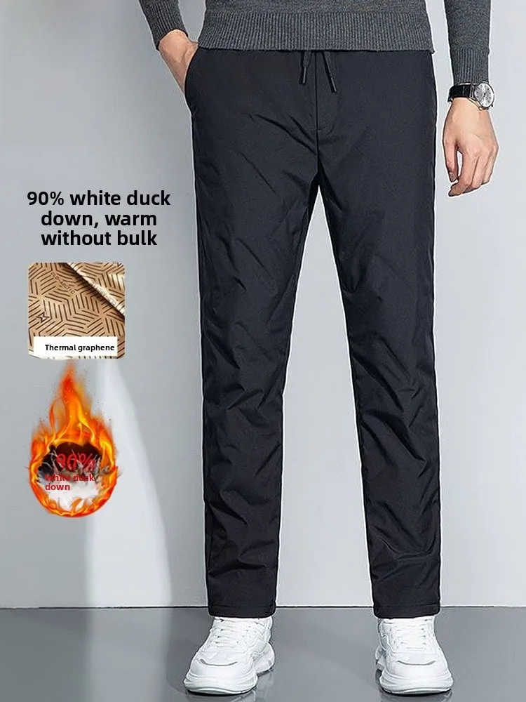 

Men's Winter Cotton Pants Thiened Warm Casual Long Trousers Outdoor Wear Windproof Du down Filled Youth Faion
