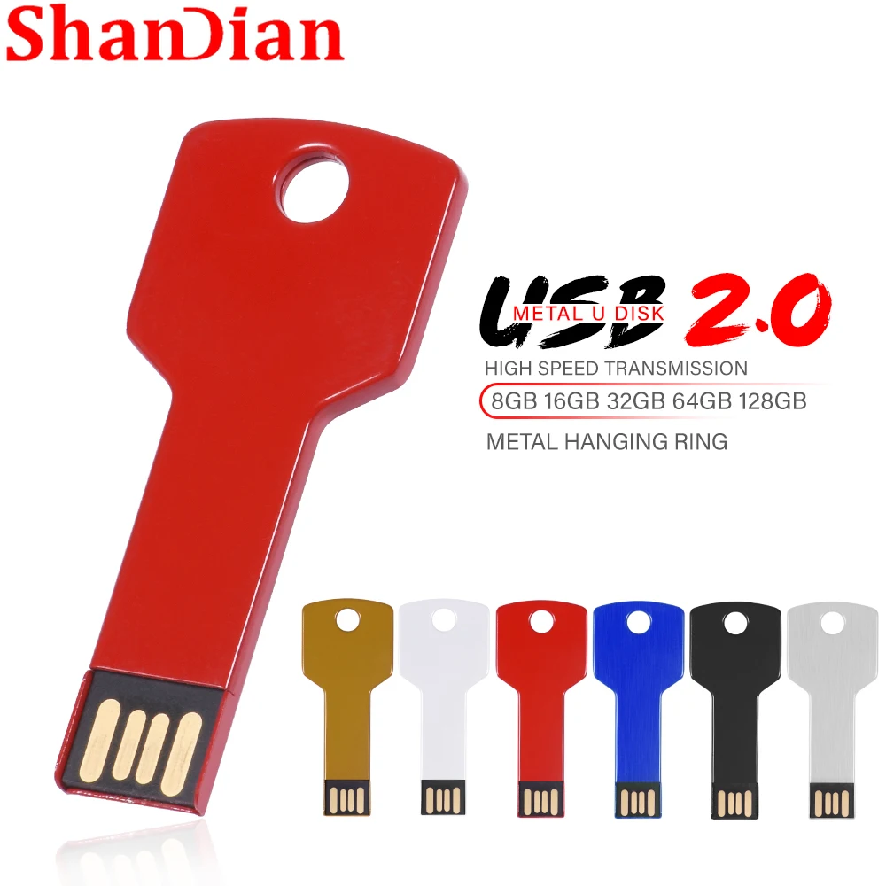 

SHANDIAN USB Flash drive 64GB Metal Key Memory stick 32GB Pen drive Black Free custom logo Business gift with key chain U disk