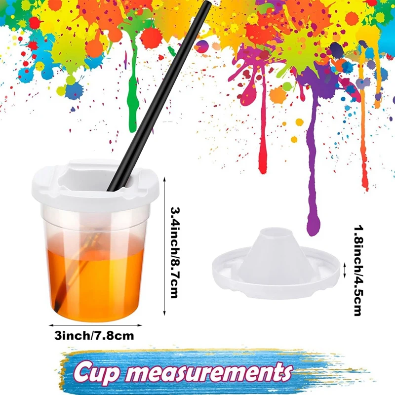12 Pack No Spill White Lid Paint Cups Spill Proof Paint Cups Reusable Paint Cups With Lids For Kids, School, Classroom