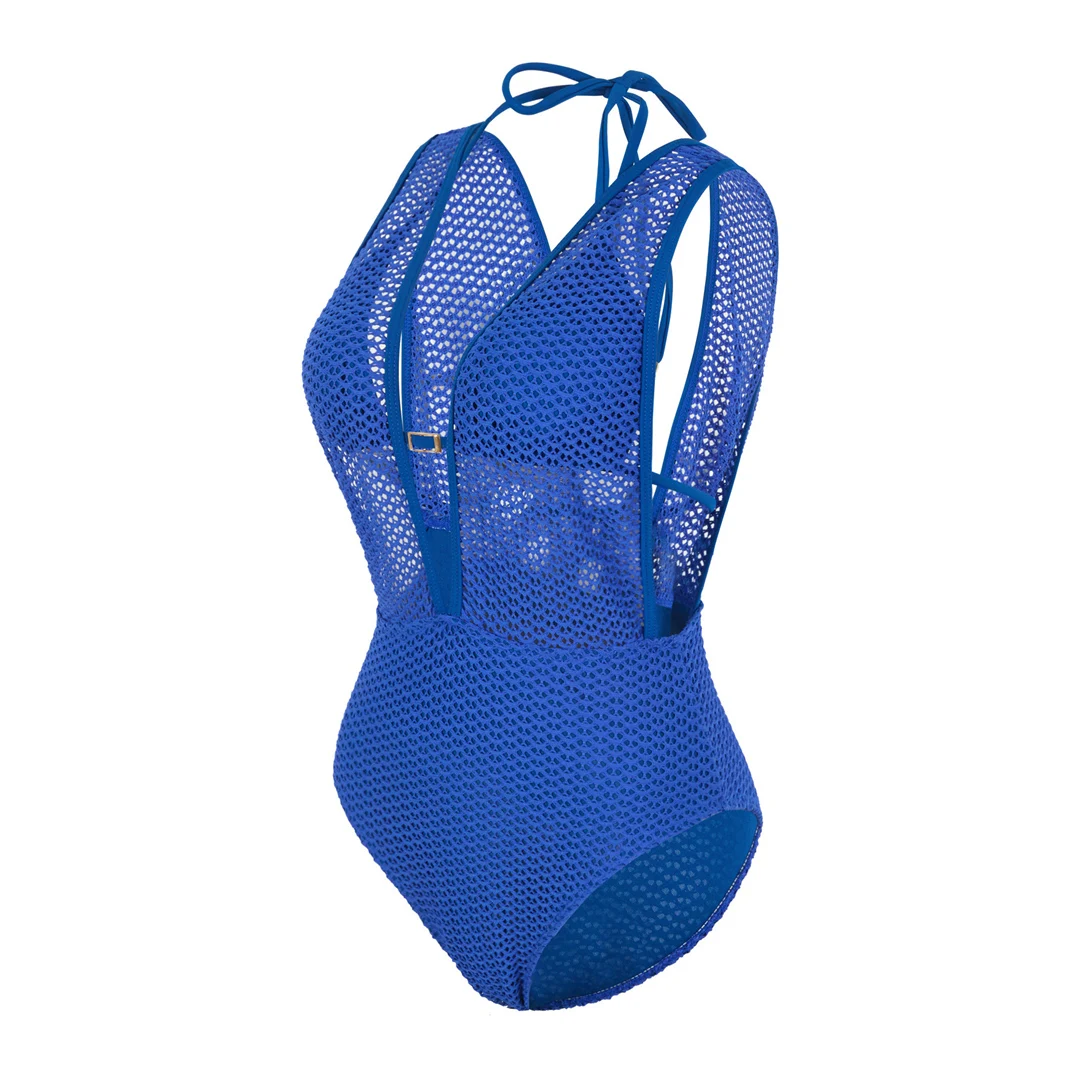 S - XL, tiefes V-Ausschnitt-Design, Strick-Fischnetz-Material, Damen-Badeanzug, einteiliger Badeanzug, Damen-Monokini, rückenfreier Badeanzug, Badebekleidung, Modell V7832. – Detail 32