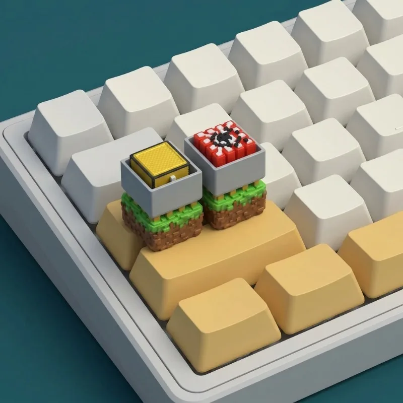 Pixel-Style Keycaps, Compatible with Rails, Chests, and Tnt, Universal for Cross-Axis Switches, Personalized Esc Keys, Birthday