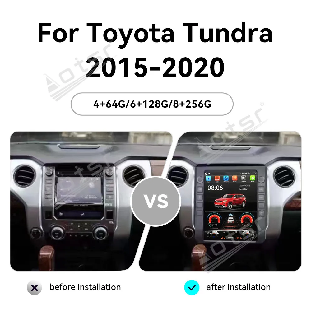 12.1 Inch For Toyota Tundran 2015-2020 Vertical Screen Android 13 Multimedia Player Car GPS Navigation Radio Head Unit Stereo