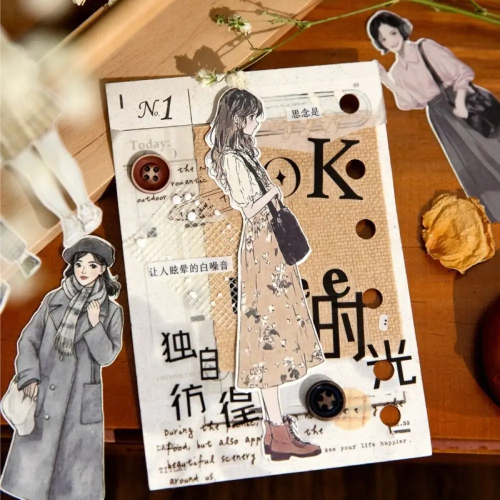 

100 pcs 2025 Handmade Material Stickers DIY Retro Hand Account Paper Character Theme Scrapbook