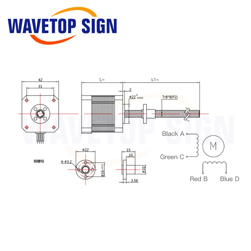 WaveTopSign Nema17 Stepper Motor with T8 Screw Lead 8mm 100mm 42 Motor 42BYGH 3D Printer Motor with Screw for 3D Printer