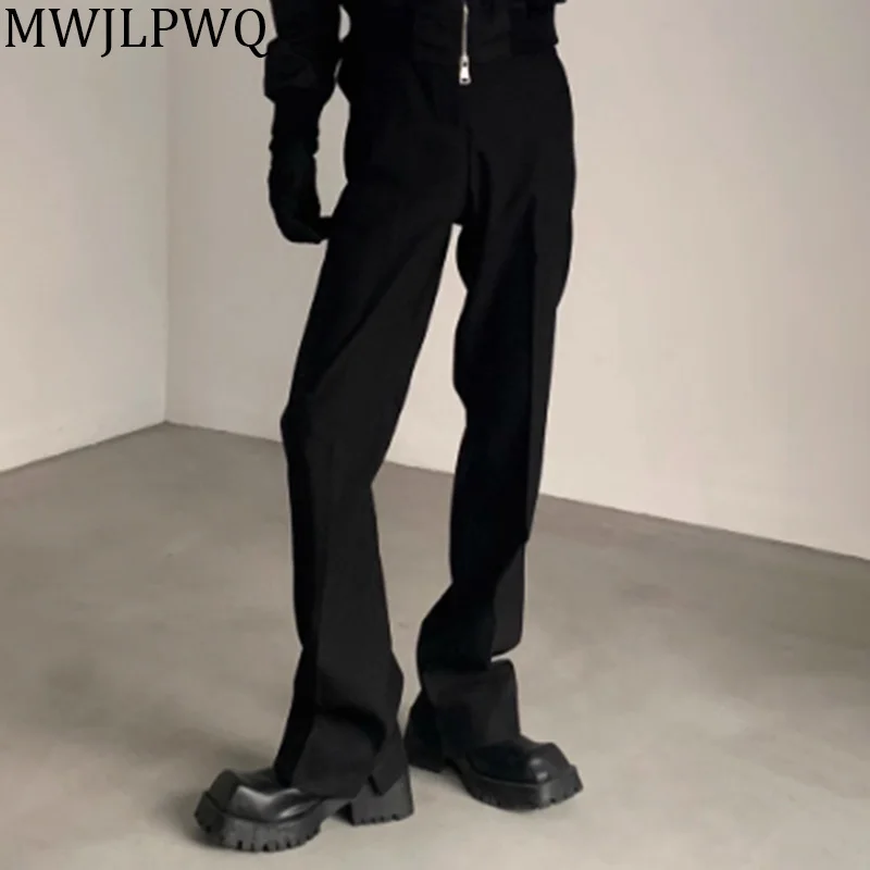 

MWJLPWQ Side Slit Flared Men's Suit Pants High Street Trend 2025 Autumn Drooping Stacking Niche Design Full Length Bottom 010768