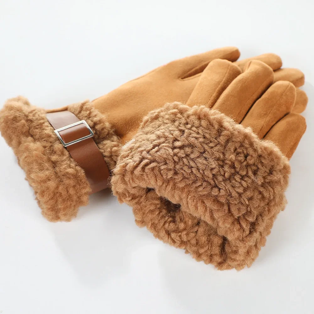 แฟชั่นหนังนิ่มผู้หญิงขนแกะถุงมือป้องกันความเย็นหน้าจอสัมผัสขี่จักรยานMittens Windproofหนาถุงมือสกีกลางแจ้ง