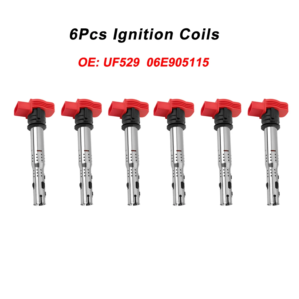 

6Pcs UF529 Ignition Coils For Audi A4 A6 A7 A8 Quattro Q5 Q7 R8 S4 06E905115E 06E905115A 06E905115B