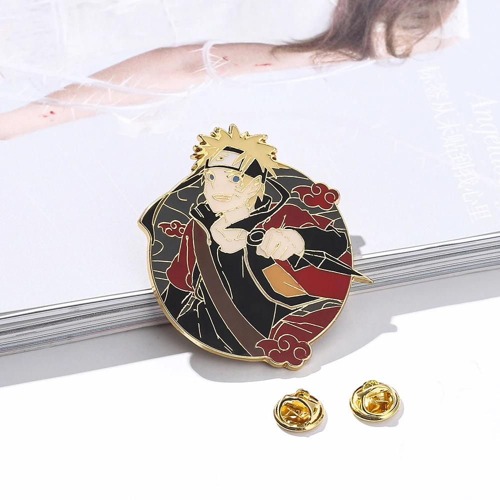 Pin de Cosplay de Narutos de Anime, insignia de esmalte de Metal Uzumaki de dibujos animados, broche, regalo de colección para fanáticos