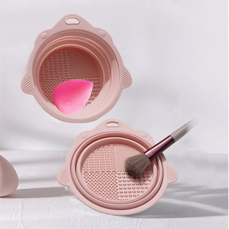 Silicone Makeup Brush Tool Washing Bowl Powder Puff Beauty Cleaning Round Foldig Wash Bowl