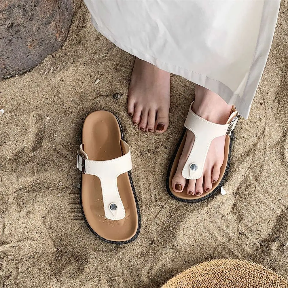 

Simple Platform Beach Flip Flops Anti Slip PVC Summer Slides Sandals PU Leather Streetwear Shoes Slippers Women Bathroom