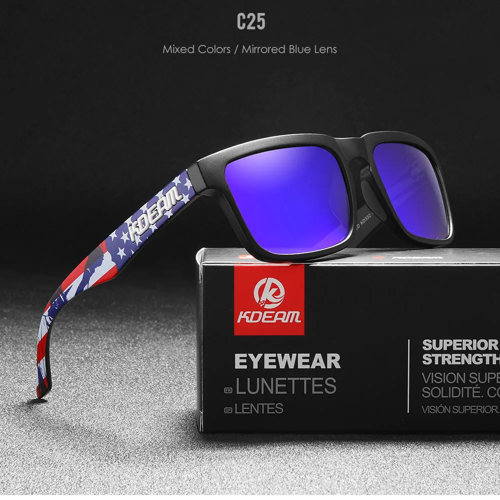 KDEAM Quadratische polarisierte Sonnenbrille für Herren im Freien, Lifestyle-Beschichtung, Sonnenbrille, neue passende Farben mit Box