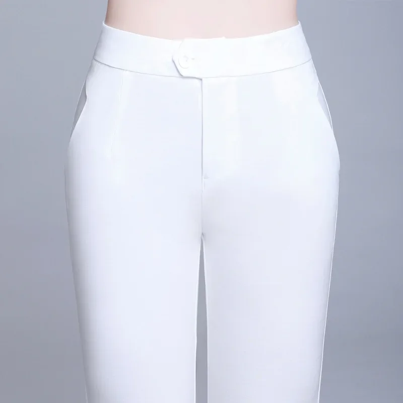 Calça casual feminina até o tornozelo, calça monocromática, linho de algodão, primavera, verão, 2023