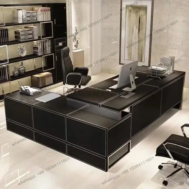 LJY Modern Office Furniture Single Manager Office Desk And Chair Combination Large Desk﻿ Luxury Boss Table President Table Simpl