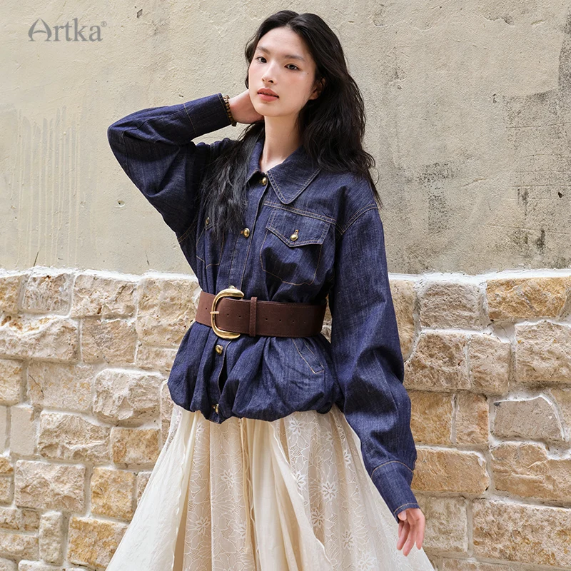 

ARTKA 2023, осенняя новая женская джинсовая куртка, модная повседневная однобортная свободная джинсовая куртка, джинсовые пальто с длинными рукавами WN31055Q