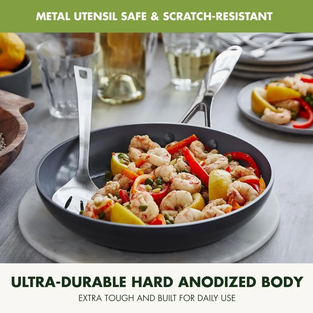 Valencia Pro Hard Anodized Ceramic Nonstick 8" Frying Pan, PFAS-Free, Induction & Dishwasher Safe, Gray