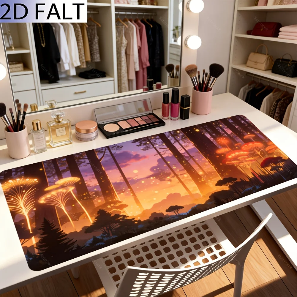 2D Flat, 1PC Oversized, Non-Slip, Table Mat, Mouse Pad, Dream Forest Sunset Luminous Plant, Suitable For PC, Desk And Family Use, Gifts For Boyfriend And Girlfriend, Improve Desktop Comfort. Using High-Density Rubber Substrate, Stable And Non-Slip.