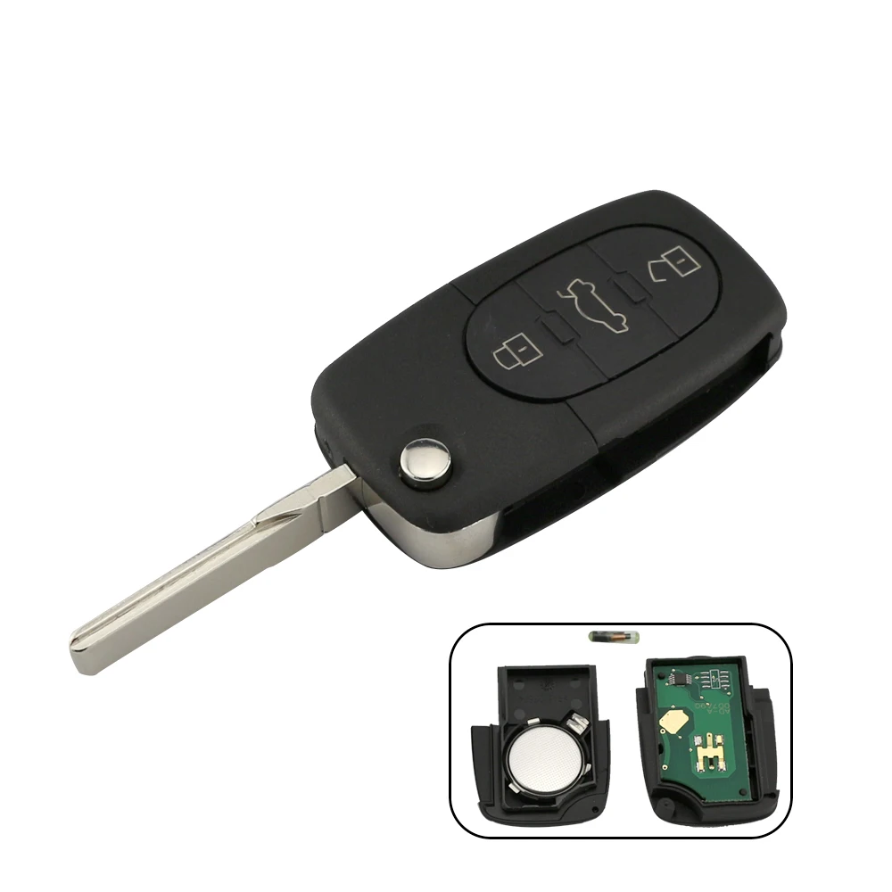 YIQIXIN 3 Tombol 433MHz 4D0837231A Transponder ID48 Chip Remote Control Kunci Mobil Otomatis untuk Audi A3 A4 A6 A8 Kunci Lipat Model Lama