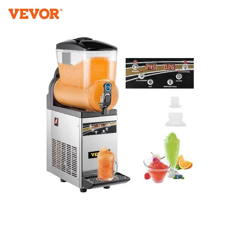 VEVOR Commercial Slushy Machine 15L Singel Tank Margarita Machine Stainless Steel Frozen Drink Machine Perfect for Cafes Bars