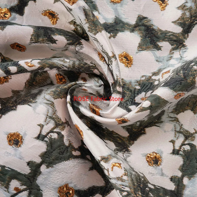 1 Meter Ink Style Flower Yarn Dyed Jacquard Fabric Women's Spring Autumn Simple Elegant Dress Bag Decorative Sewing Fabric