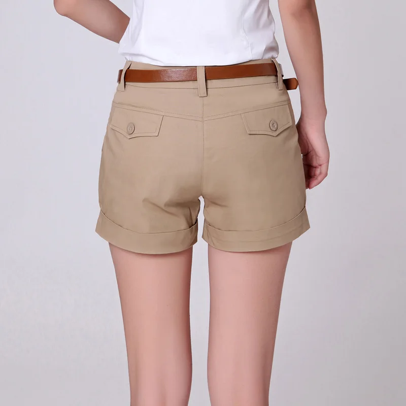 Solid Color Summer Button Zipper High Waist Pockets Women's Clothing Sashes Straight Slim Commuter Vintage Casual Sexy Shorts