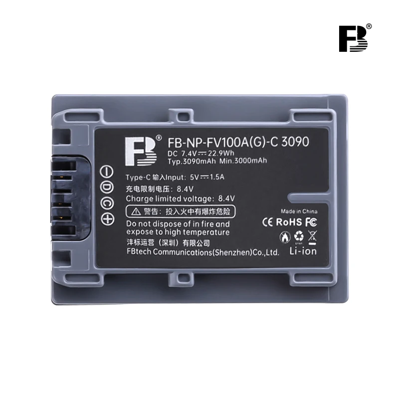 FB NP-FV100A FV70A Camcorder Battery with Type-C Port for Sony FDR-AX700 AX100 AX60 AX45 AX30 CX700 CX680 CX610 PJ675