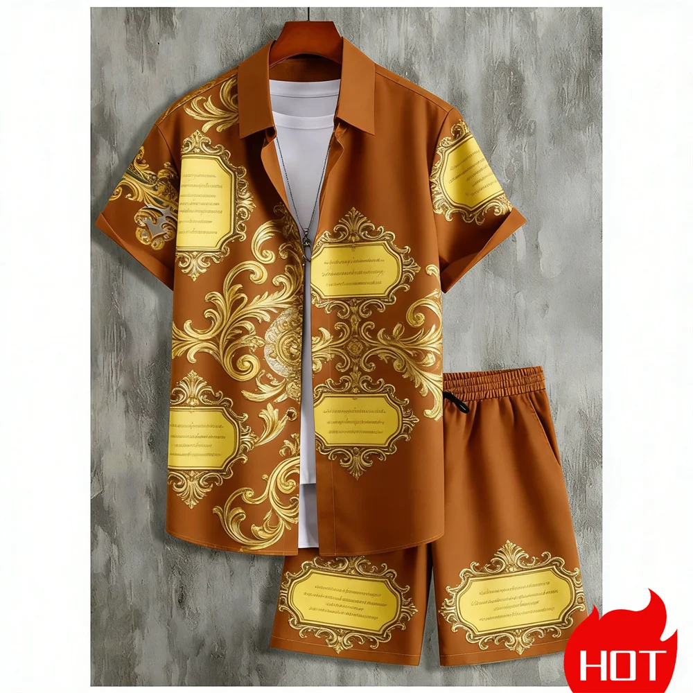 

Summer Hawaiian Shirts Suit Men Plant Pattern Tops Clothing Fashion Casual Oversized Bamboo Print Lapel Blouses Camisa Masculino
