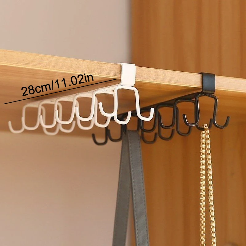 Multifunctional Double Row Storage Hook Wardrobe Cabinet Metal Shelves Punch-Free Hanging Cup Holder Kitchen Organization Tool