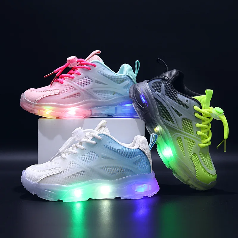 Children's Sports LED Shoes 2026 Summer New Two-color Mesh Shoes Breathable Light Mesh Children's Shoes