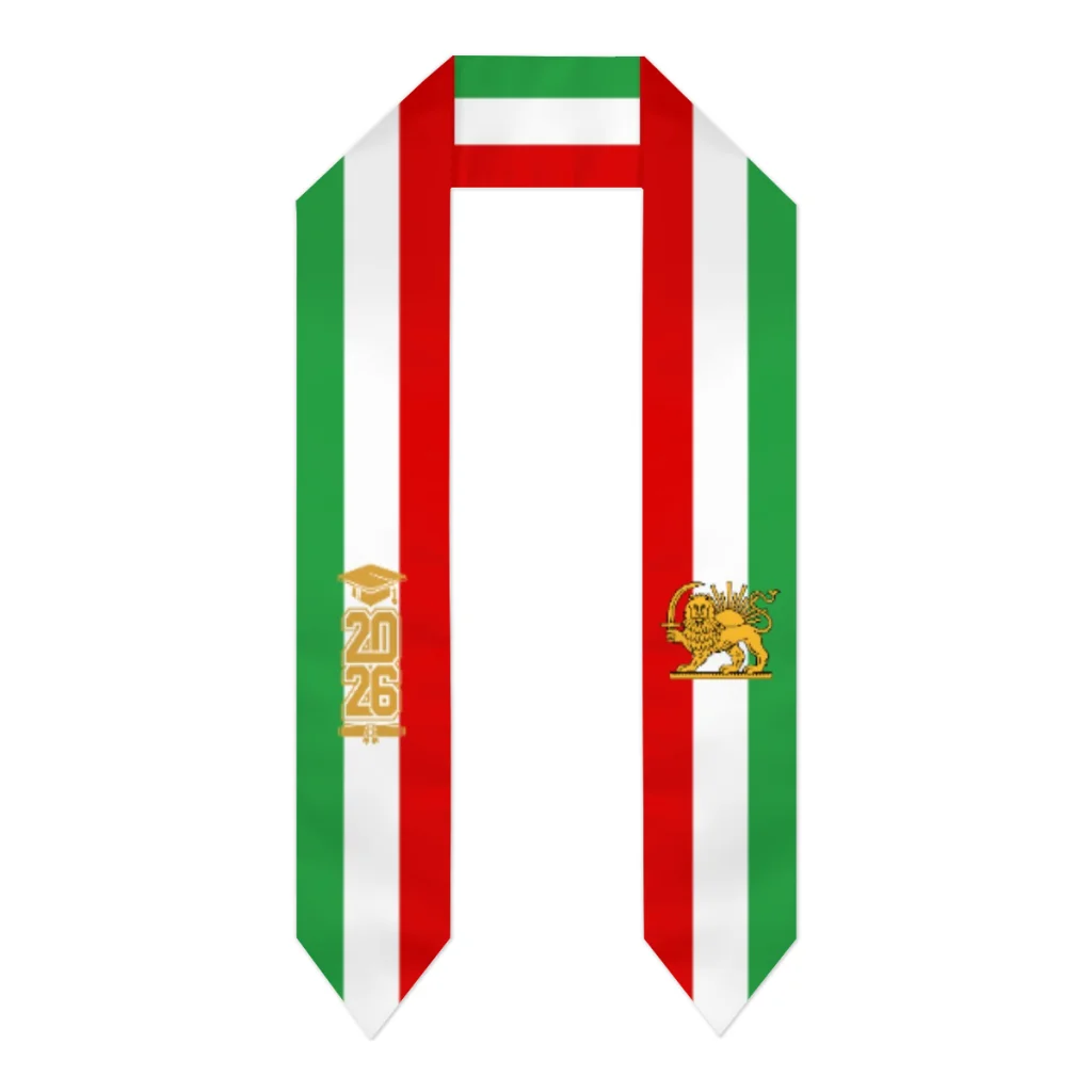 

Class of 2026 Iran Sun Lion 1964-1980 Flag Scarf Graduation Sash Stole International Study Abroad Adult Unisex Party Accessory
