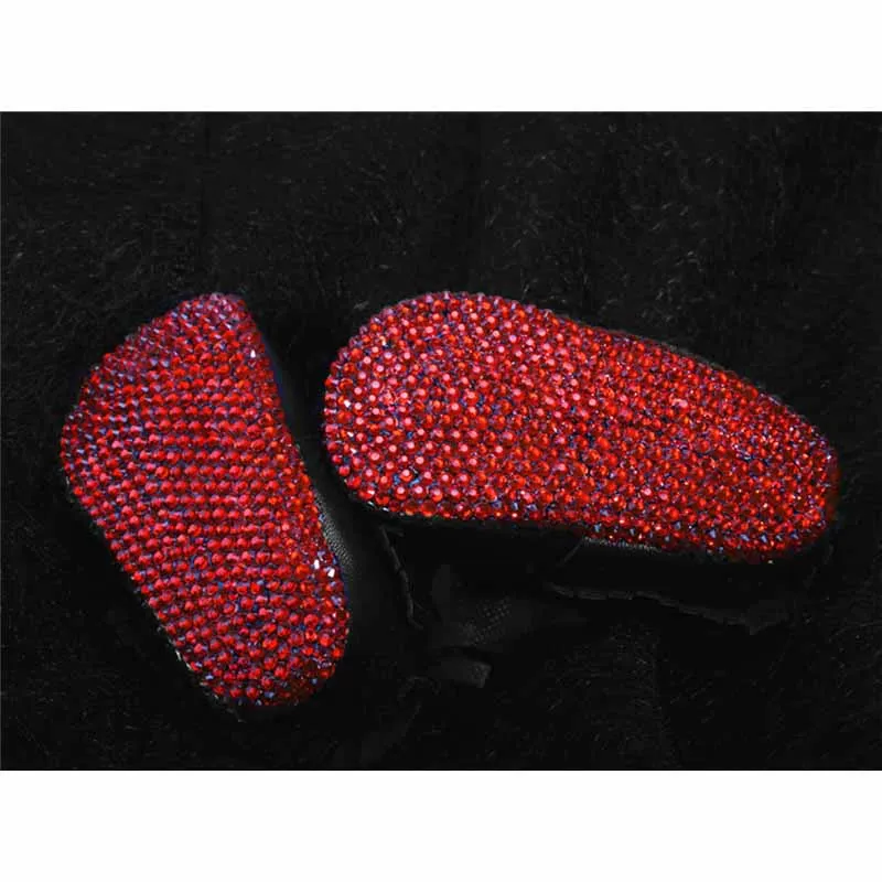 Dollbling Red Crystal Sole Sparkling Custom Rhinestones Leather Girls Ballet Dress Shoes for Toddler Bling Baby Moccasins