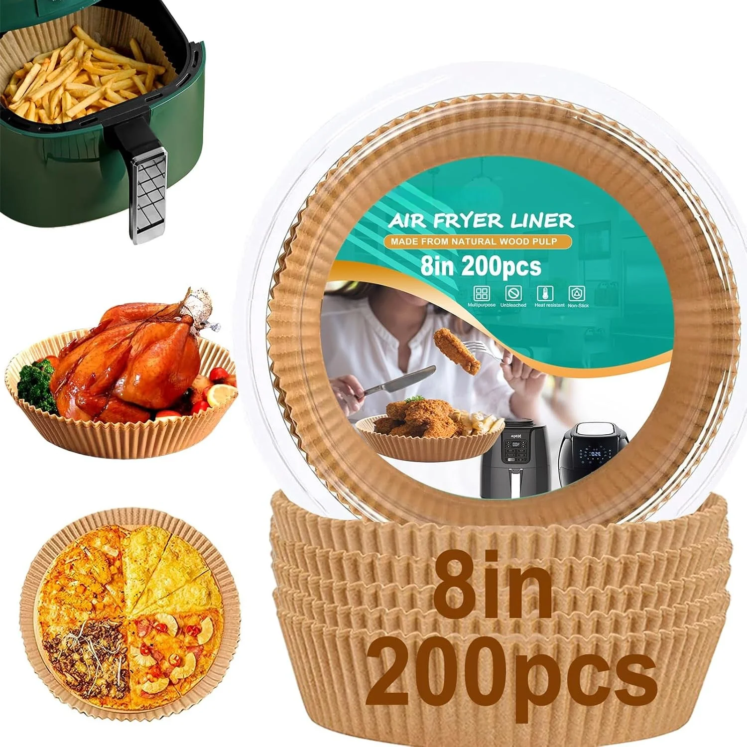 Forros antiaderentes para fritadeira de ar, contagem de 100, 6 polegadas, misture após o uso, compatível com o clima e compatível com FDA, cozinha com menos óleo e mais saudável