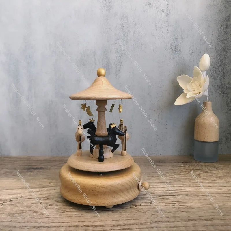 Elegant Wooden Carousel Music Box Handcrafted Merry Go Round Ornament Creative Birthday Gift for Girls Romantic Desktop Decor - view 5