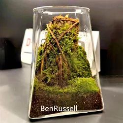 Square Bottom Circular Mouth Micro Landscape Glass Jars with Bamboo Lid Glass Vase Succulent Moss Bansai Glass Terrarium