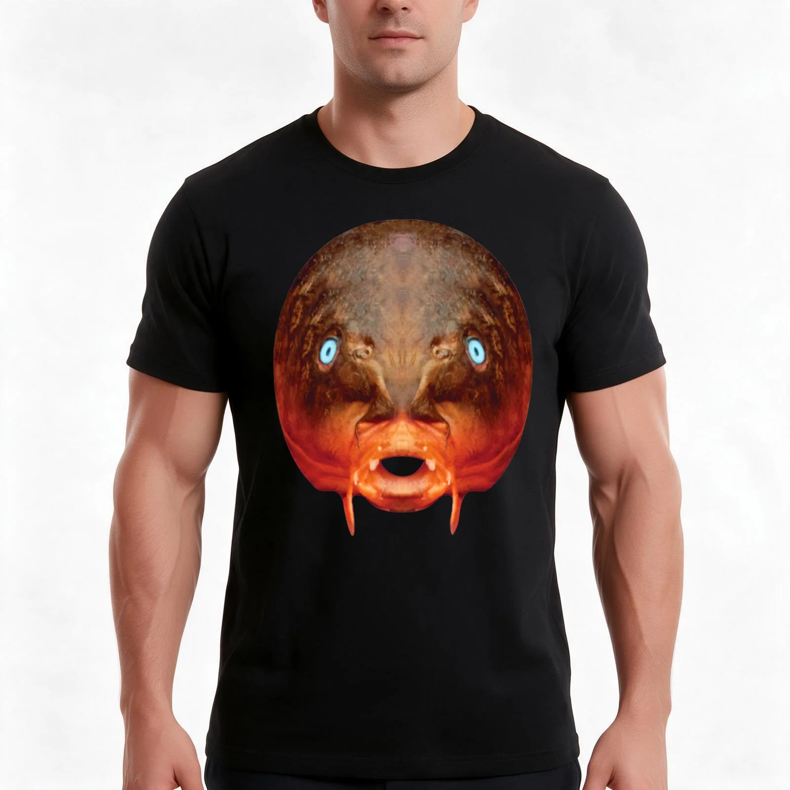 trout mask replica T-Shirt, Summer Casual Cotton Tee, Oversized Streetwear Tops, Vintage Graphic Print, Loose Fit Short Sleeve