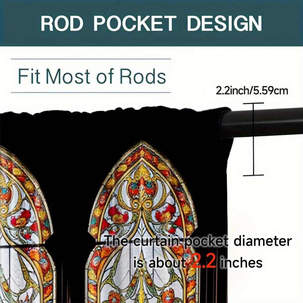 Stained Glass Window Curtains Gothic Style Decorative Sheer Panels for Living Room Home Decor