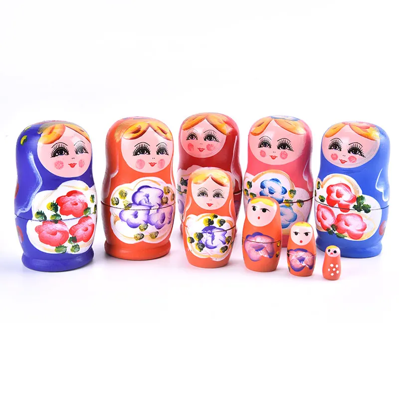 5Pcs Novelty Cartoon Girl Russian Wooden Nesting Dolls Hand Painted Matryoshka