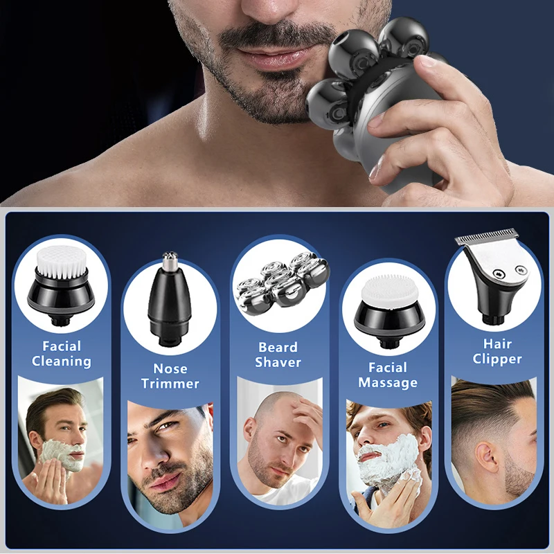 Electric Shaver 7D Floating Cutter Head Base Charging Portable Men Beard Trimmer Clipper Rechargeable Bald Head Electric Razor