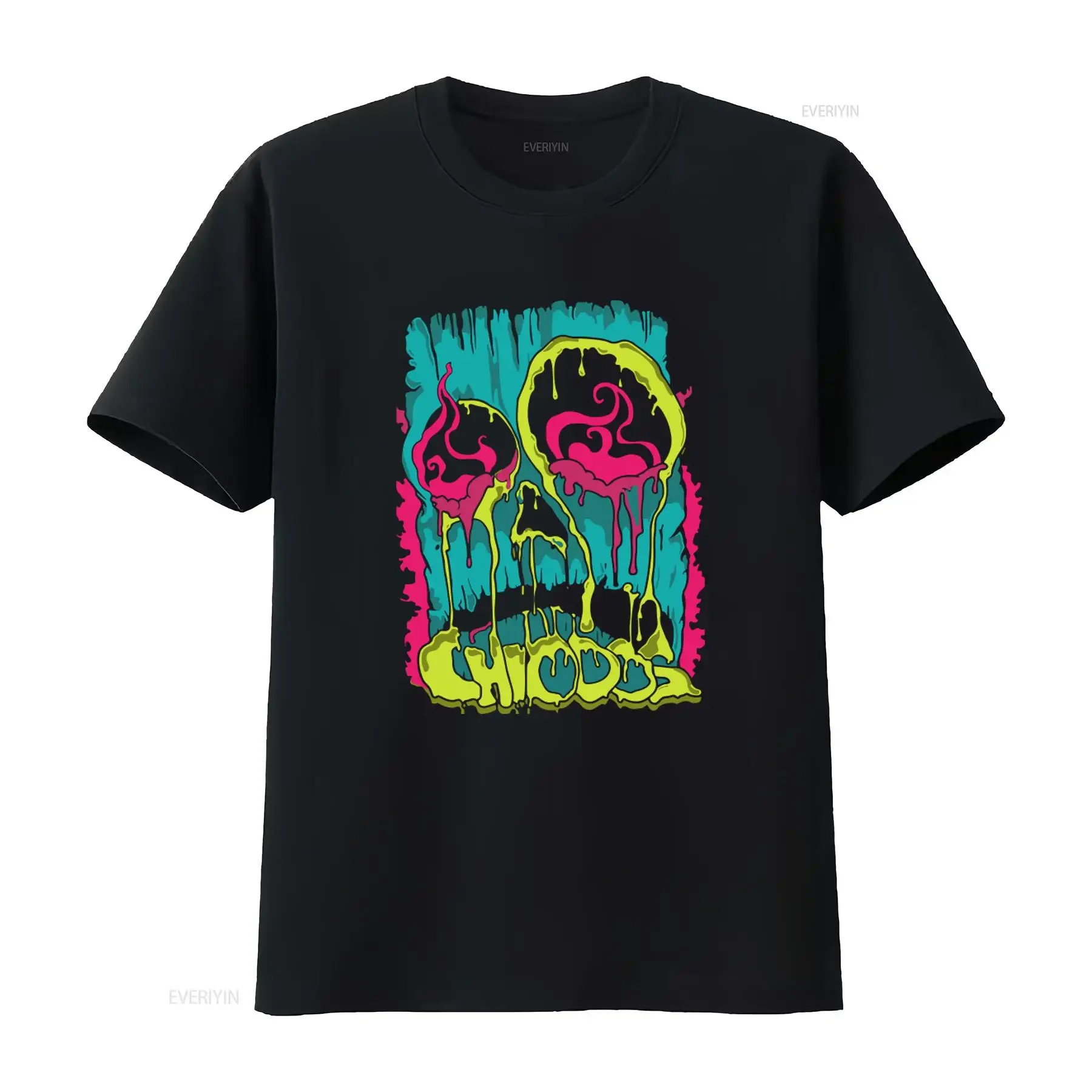 Camiseta CHIODOS con logo de máscara Tiki neón, estilo vintage lavado, para uso diario, moda Emo Post Hardcore