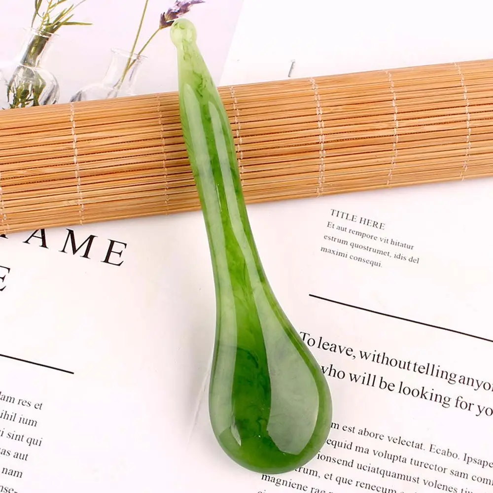 Portable Wrinkle Remove Natural Jade Spoon Shape Body Massager Massage Wand Gua Sha Stick Massage Tools Gua Sha Scraper