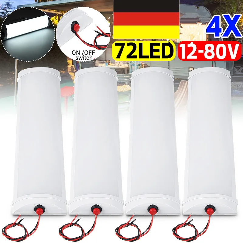 

12V-80V 72LED Ceiling Light RV Interior Lights Bar Roof Lamp for Van Car Trailer Boat Cargo Camper 4/2/1Pcs