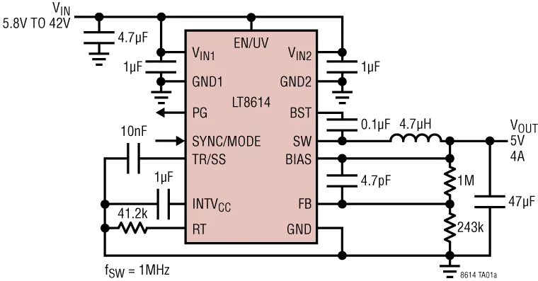 LT8614EUDC LT8614IUDC LT8614HUDC LT8614 LGGQ - 42V, 4A Synchronous Step-Down Silent Switcher with 2.5μA Quiescent Current