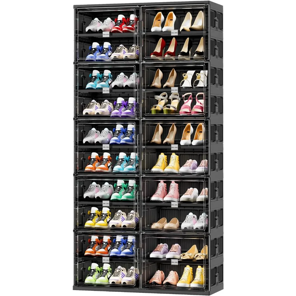 10-Tier Foldable Shoe Rack Organizer Cabinet for Closet and Entryway, Large Collapsible Shoe Storage Box with Magnetic Door