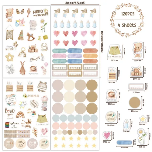 Imagen 2 del producto 4 hojas/paquete de pegatinas de álbum de recortes para bebés de Alemania, suministros de álbum de recortes para bebés de dibujos animados, pegatinas para álbum de bebés, diario, botella de agua