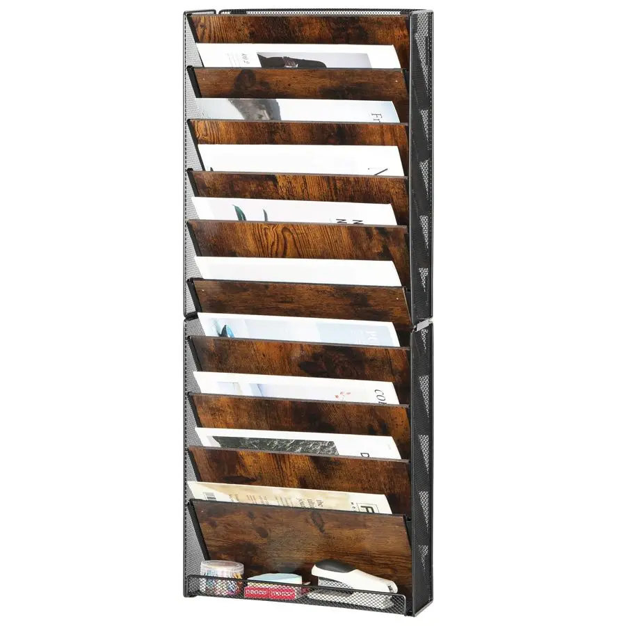 

Настенный органайзер для файлов, деревянный настенный органайзер для почты, держатель для бумаг и журналов, подвесная корзина для хранения с лотком