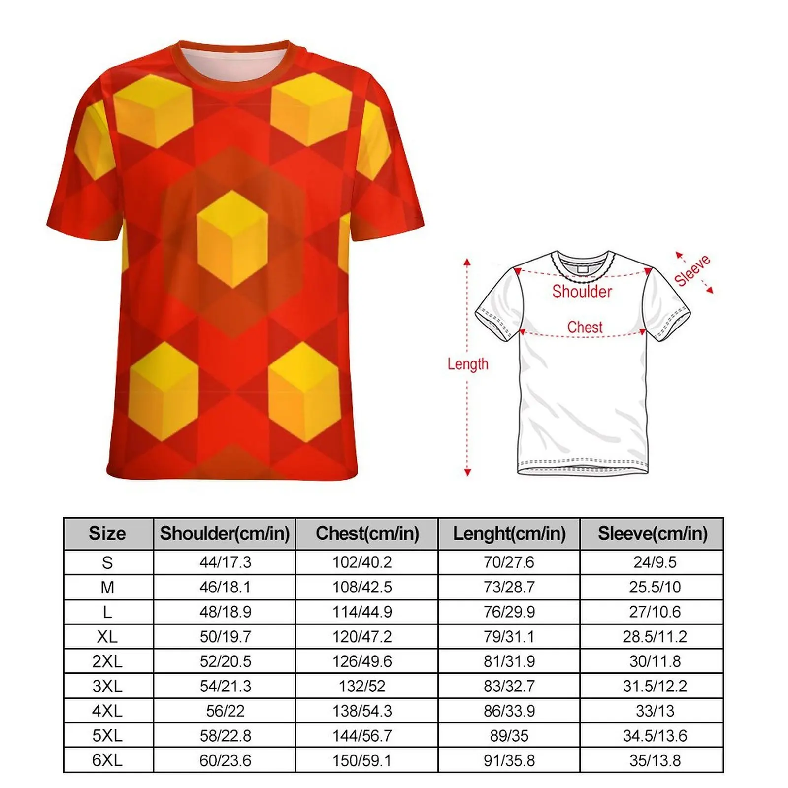 Plus Size T-Shirt Original Nordic T Shirts Red and Orange Cubes Street Style O-Neck Tee Shirt Men Vintage Design Clothing