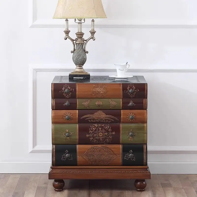 American country three-bucket cabinet, living room book side cabinet, bedroom bedside table, Mediterranean, retro collection