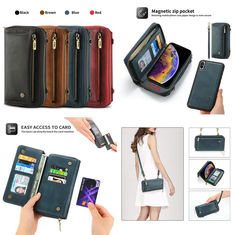 

Multi magnetic phone Bag for iphoneX XS XSMAX 11 12PRO 13PRO 13PROMAX 14PLUS 15PRO 15PLUS Anti-knock Crossbody Wallet Case