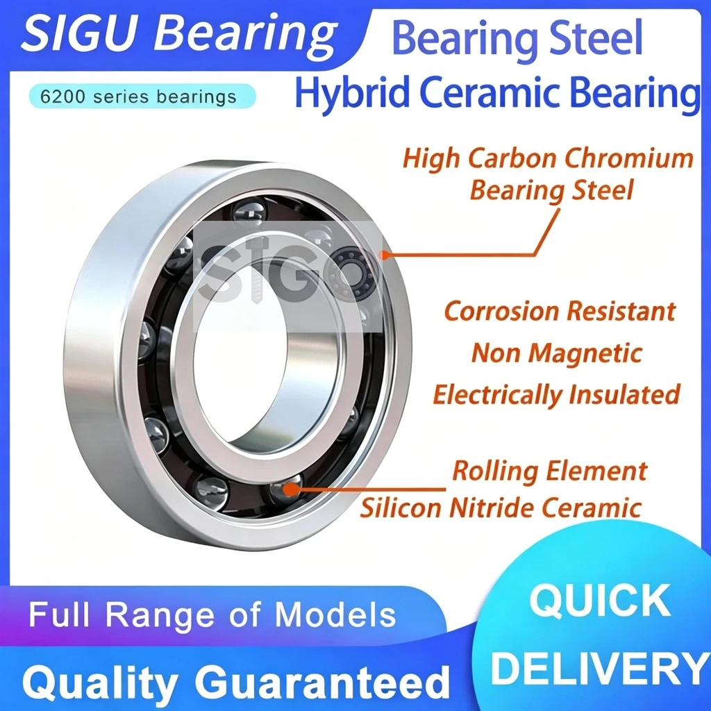 6206 6207 6208 6209 6210 6211 -ZZ-2RS Non-magnetic & Electrically Insulated High Speed Bearing Steel Hybrid Ceramic Bearing