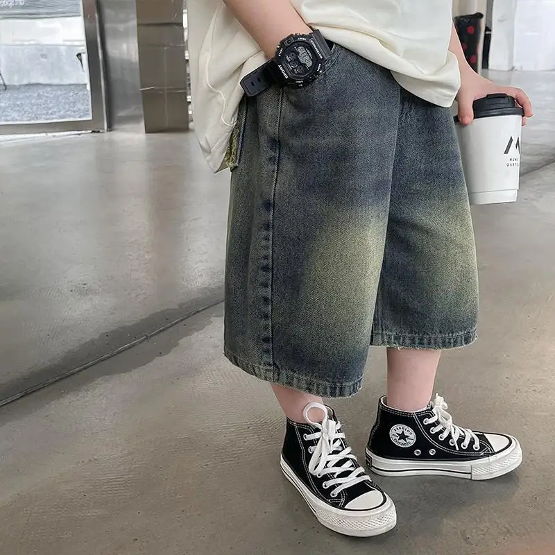 

Kids Boys Denim Shorts Korean Style Children Casual Straight Jeans Capris Calf Pants Age 2-8YEARS Kids Shorts